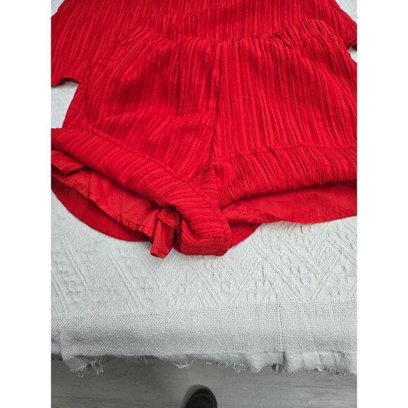 Womens Red Halter Top & Matching Shorts Set L Lightweight Crinkle Fabric - Picture 8 of 9
